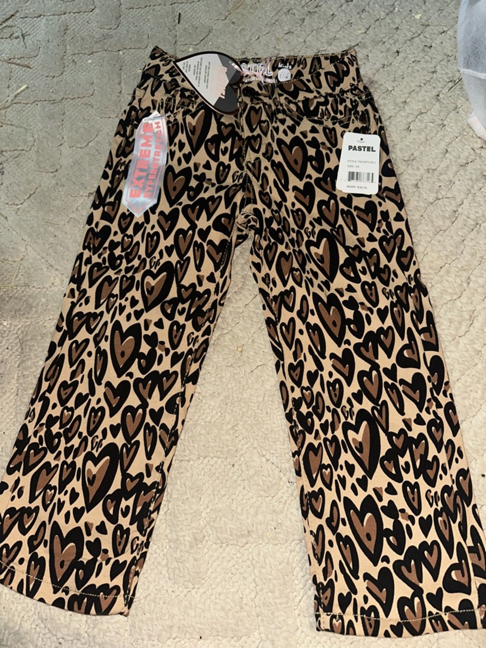 Pastels Beige and Black Heart-Print Jean Pants